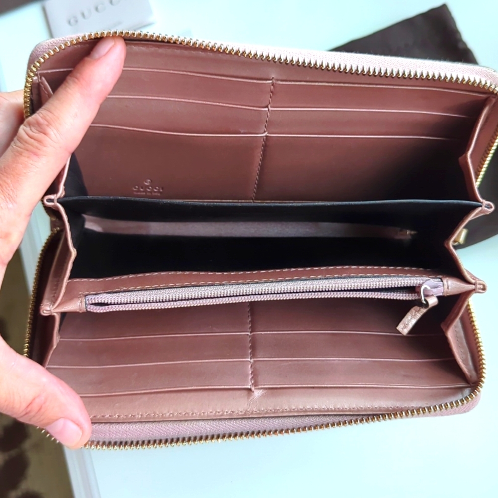 Authentic Gucci Zip Purse Micro Shima Wallet GG Pink Patent Leather Italy - Picture 11 of 13